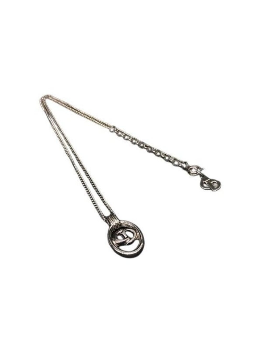 Dior Necklace Oval Logo Silver Metal Vintage